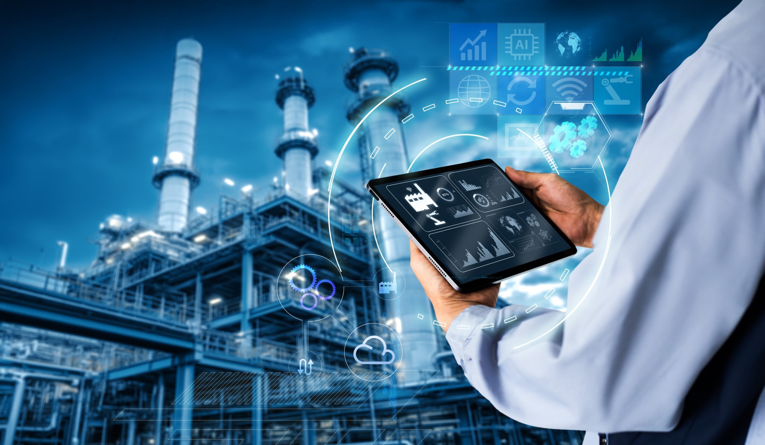 Smart,Industry,4.0,Mangement,Control,System,Concept.hands,Holding,Tablet,On